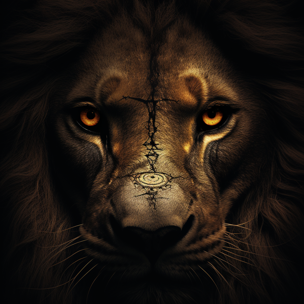 Beautiful lion's eyes on dark background