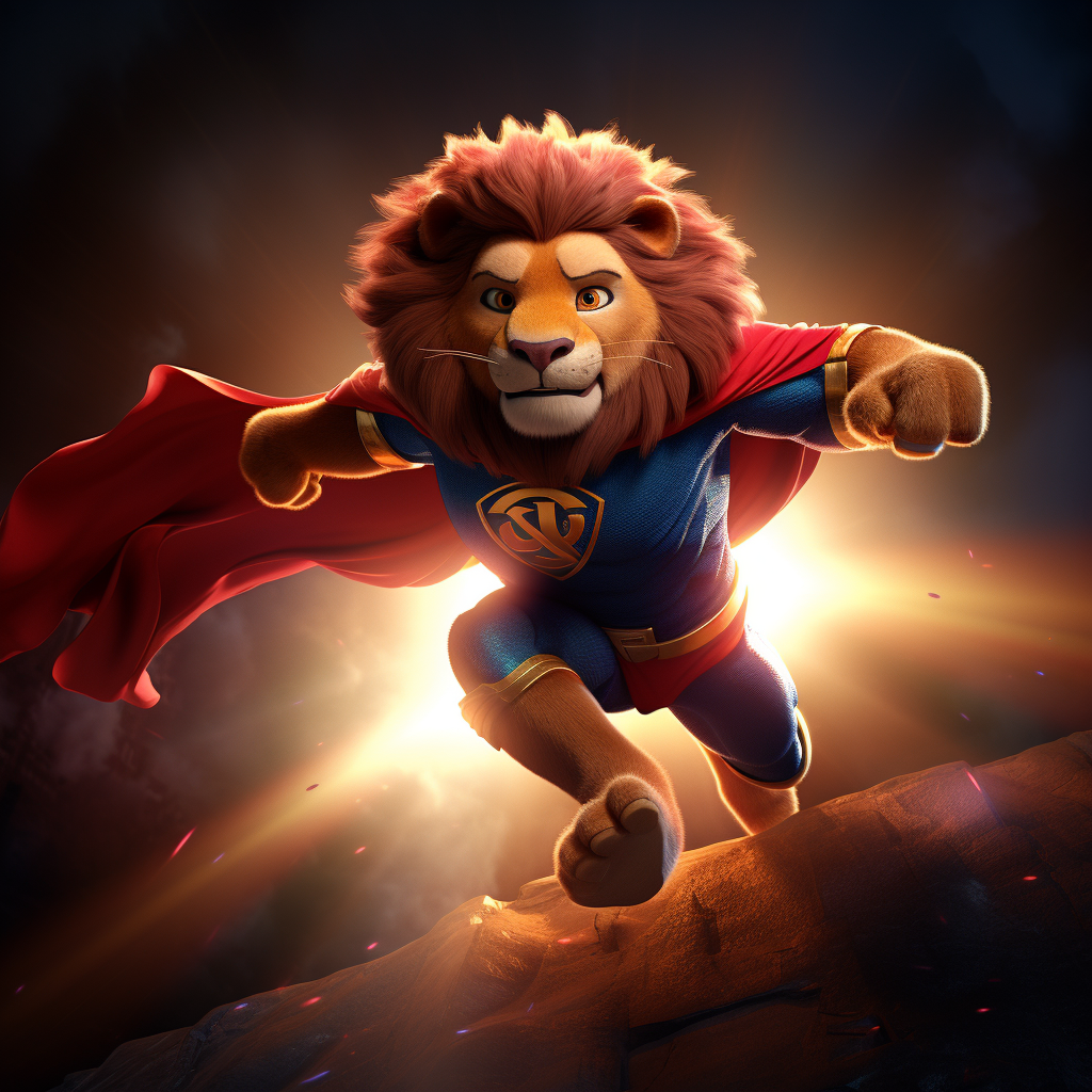 Simba the Lion King rescuing as Superman