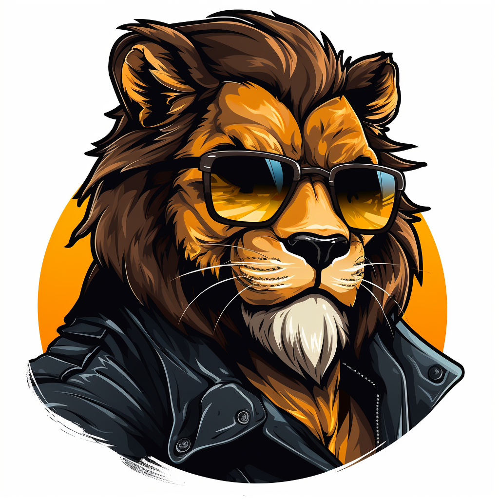 Lion wearing sunglasses mascot logo