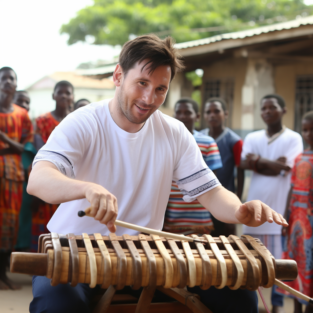 Lionel Messi playing balafon