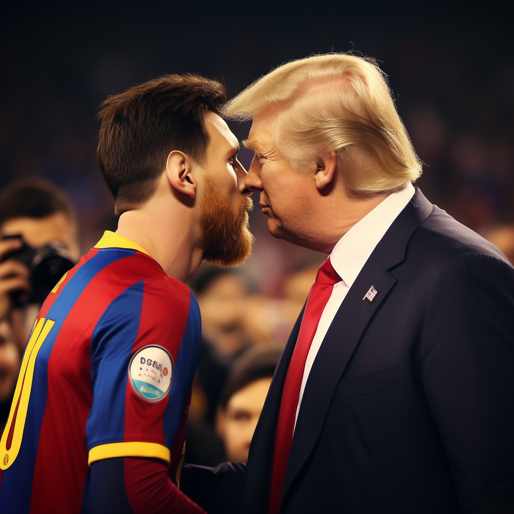 Lionel Messi kissing Donald Trump photo