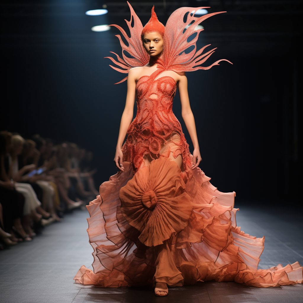 Runway Model in Lionfish-Inspired Dress