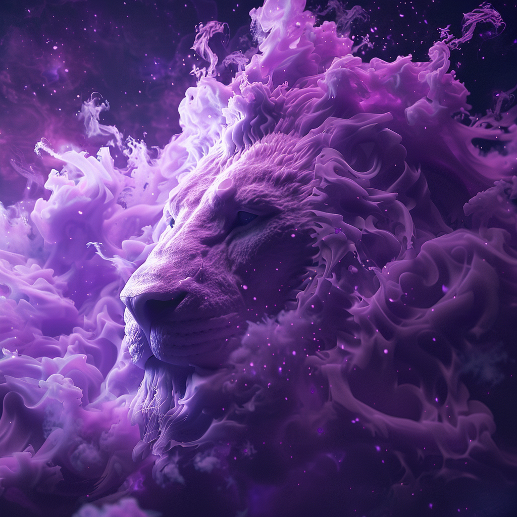 Lion head made of purple clouds