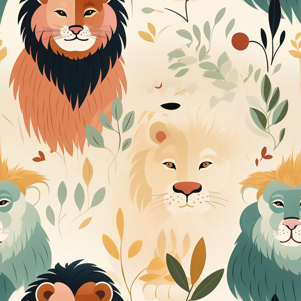 Various lions in simplistic textile pattern