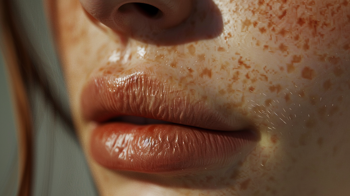 Lips with Sunspots Close Up