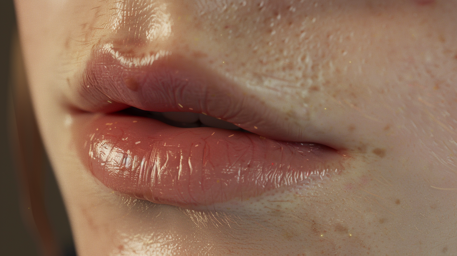 Lips with small moles closeup