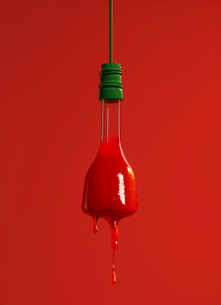 Drip of liquid on red background