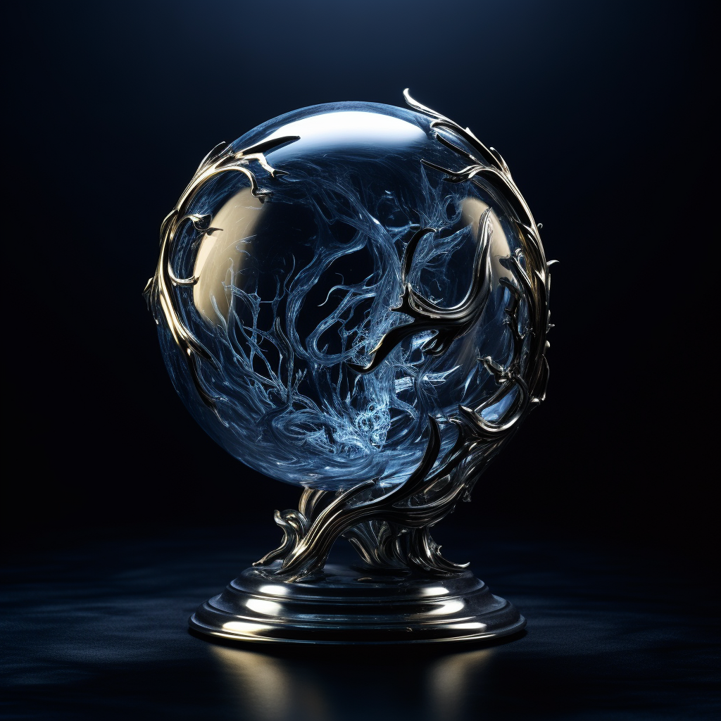 Shiny liquid metal globe on dark blue background