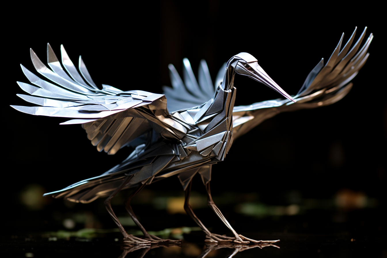 Beautiful liquid metal origami crane artwork