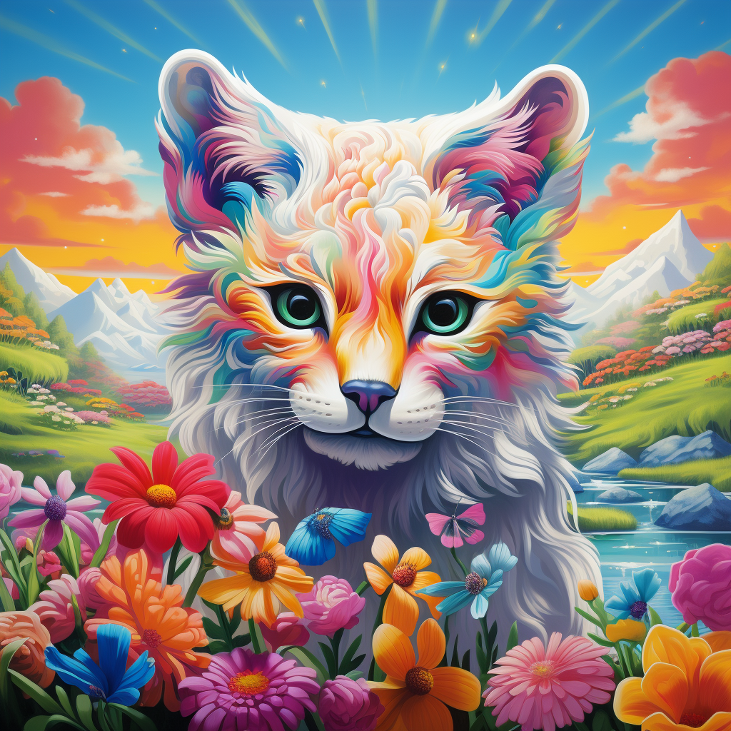 Colorful Lisa Frank-inspired meadow image