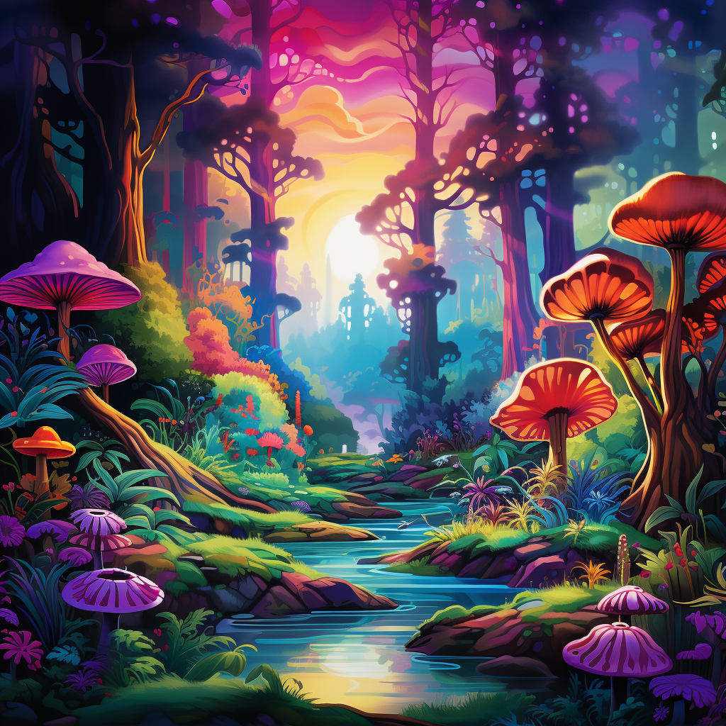 Lisa Frank style vibrant forest background