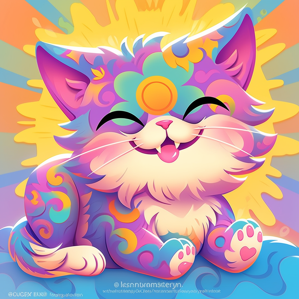 Cute Lisa Frank Inspired Kitten Illustration