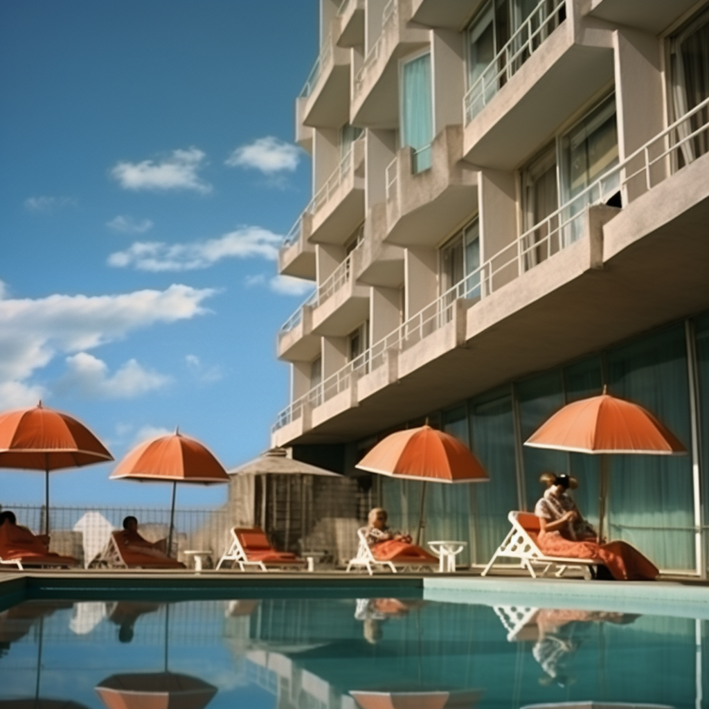 Group of women sunbathing by hotel pool