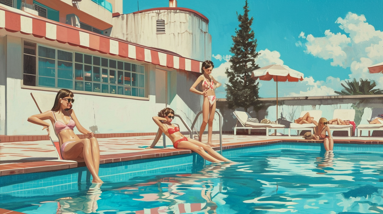 Group of women sunbathing by hotel pool