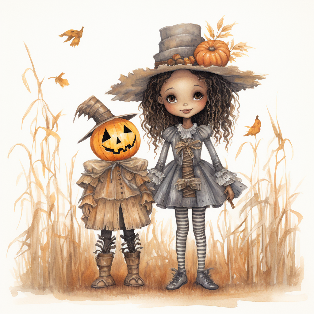 Rococo style little black girl scarecrow