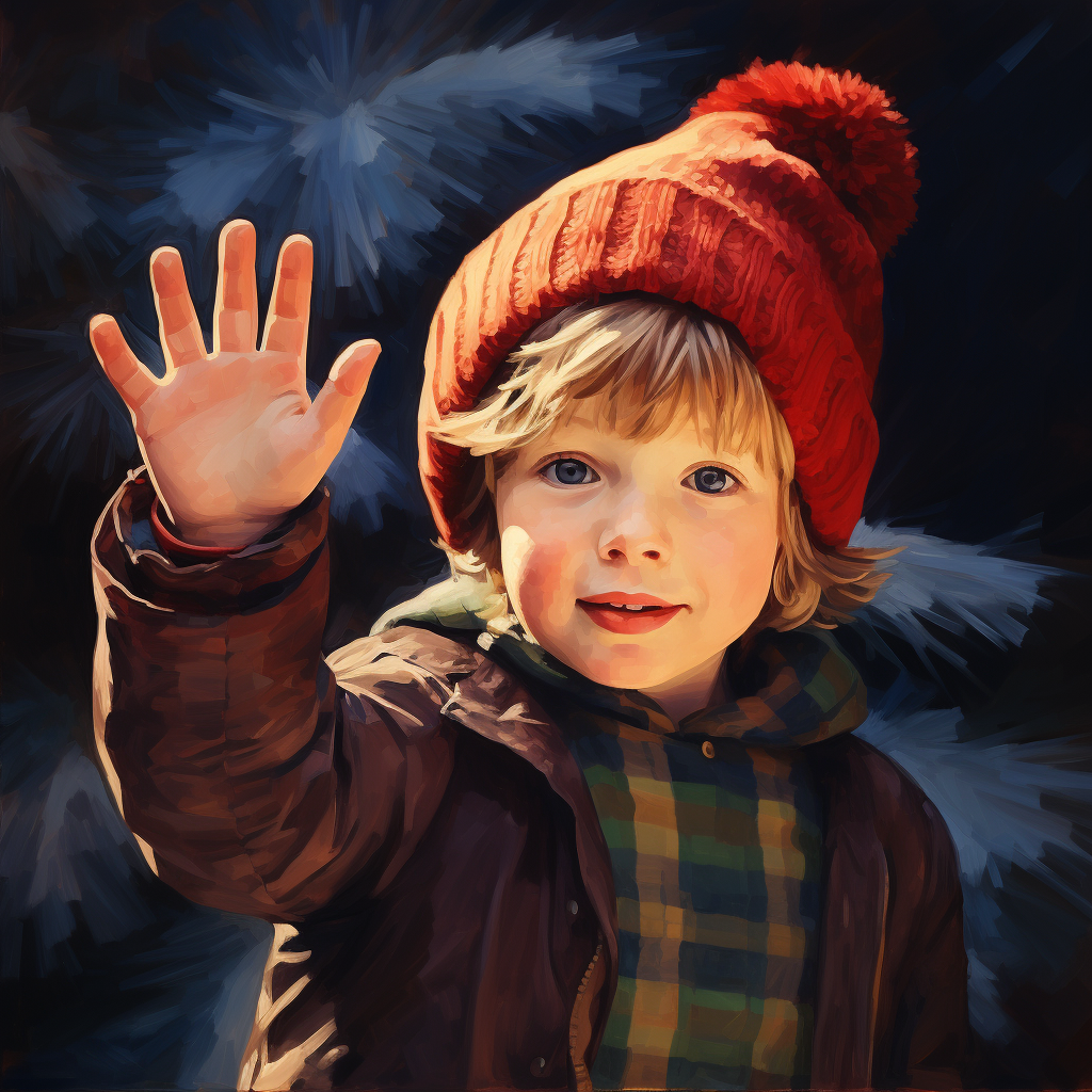 Little boy waving goodbye to the old year