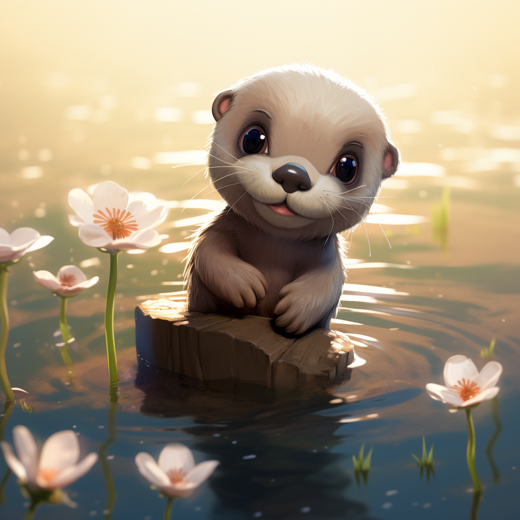 Little cute otter in kawaii style