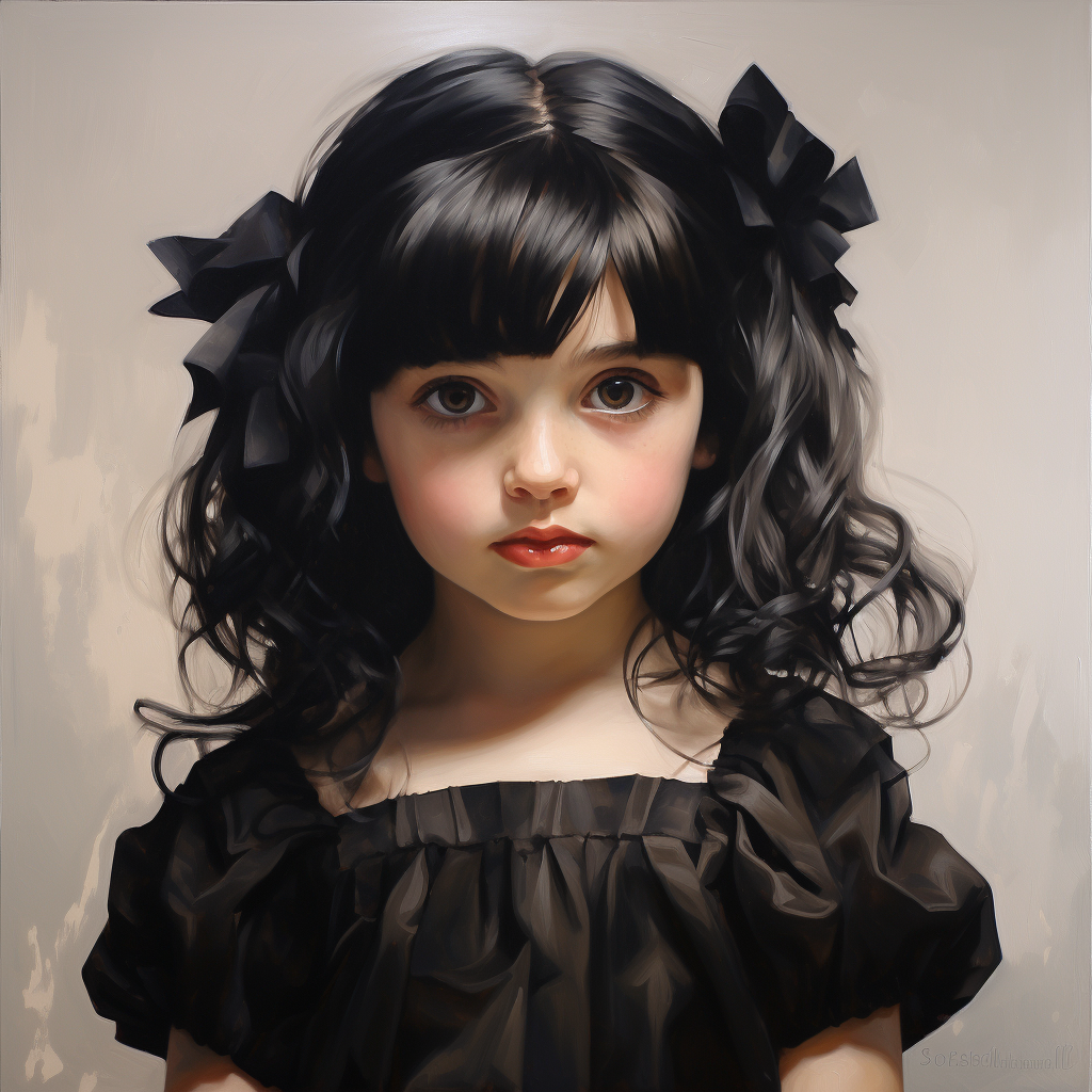 Cute little girl with black hair in a rad dress