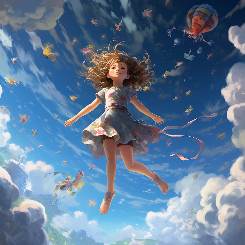 Little girl with sky's imagination