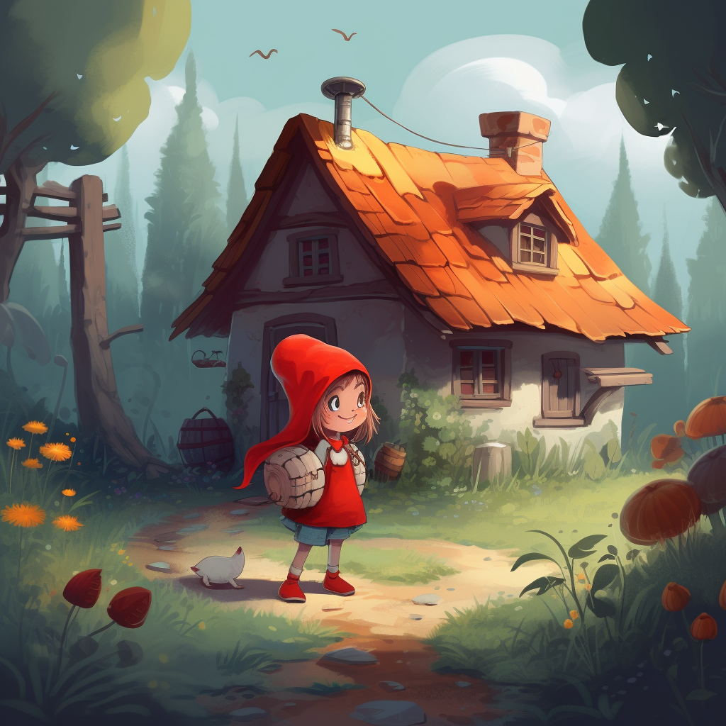 Little girl playing outside cozy cottage