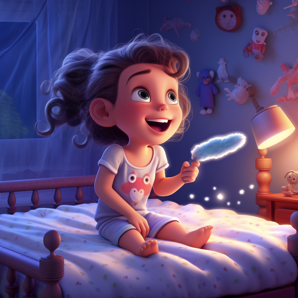 Little girl brushing teeth with toothbrush in cot