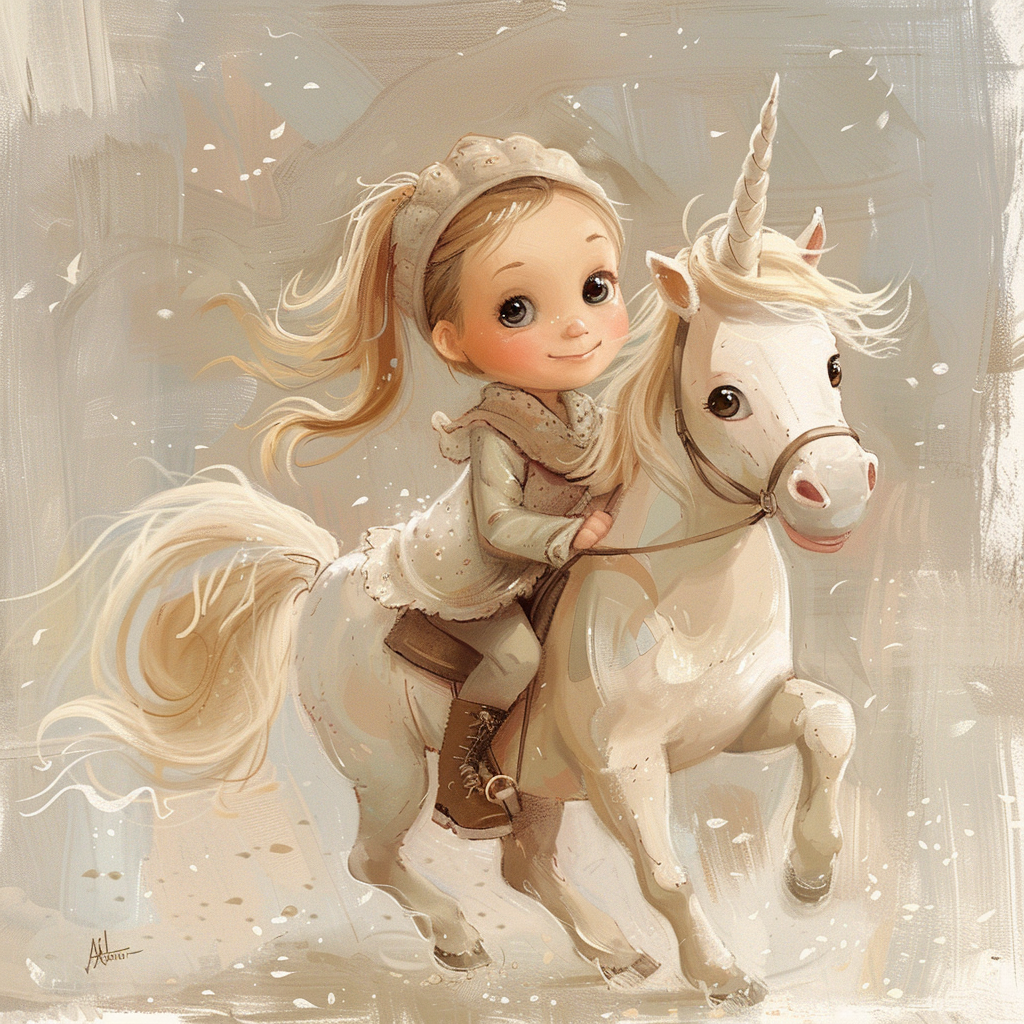 Cute girl riding white horse