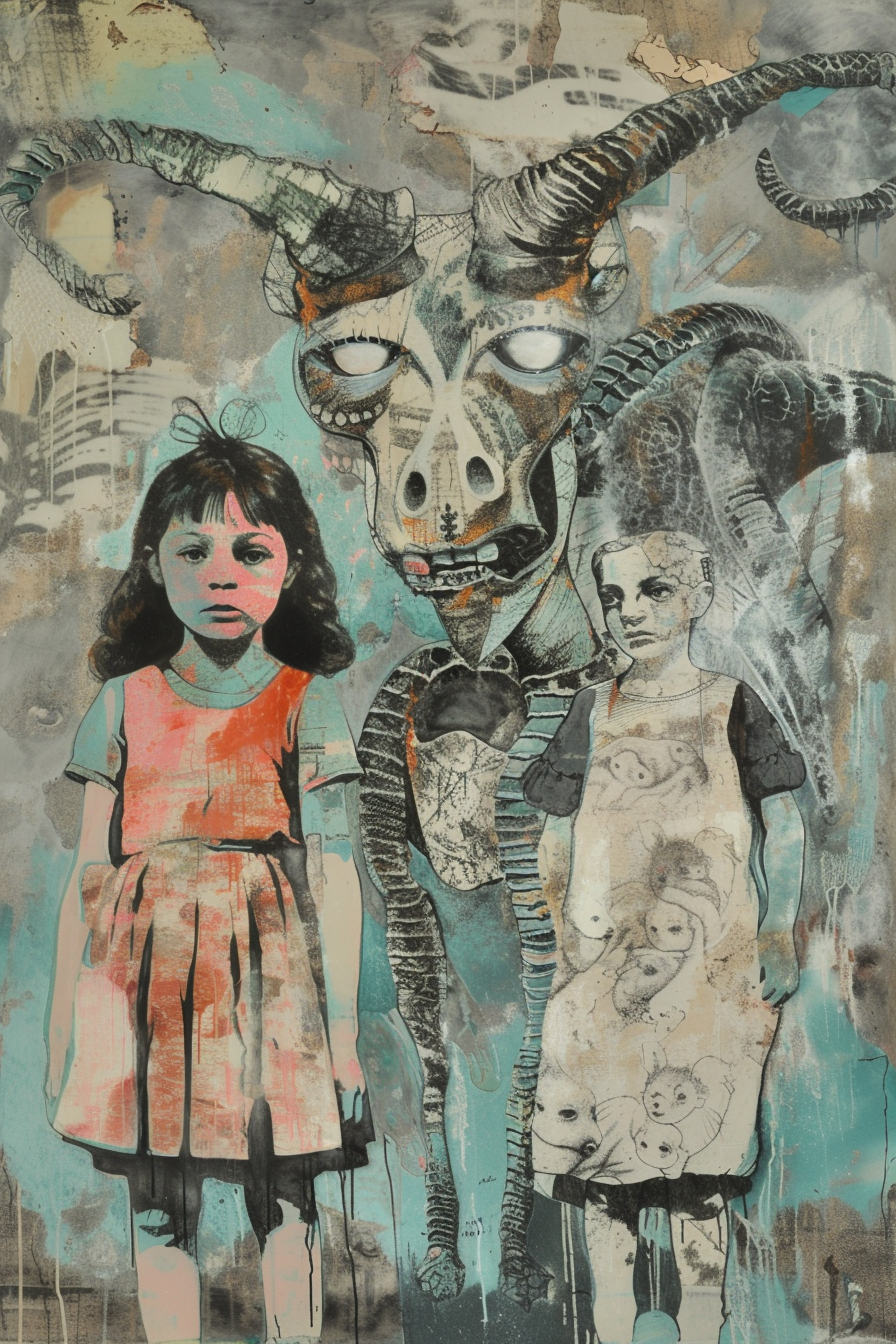 Two Little Girls with Distorted Animals