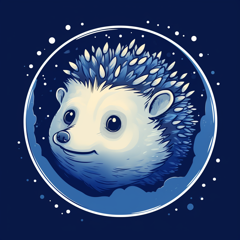 Cute hedgehog logo in blue space