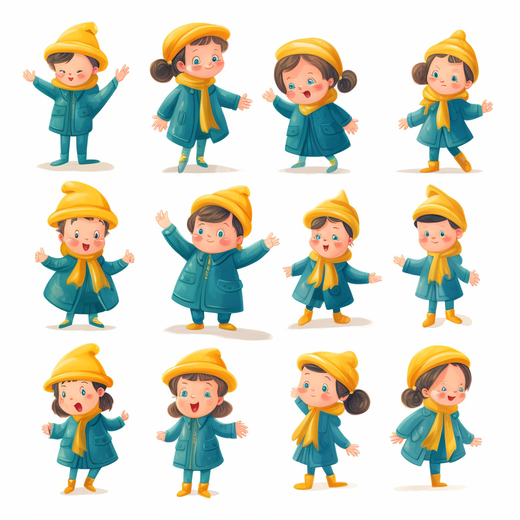 Cute Little Kids Character with Teal Shoes and a Yellow Hat