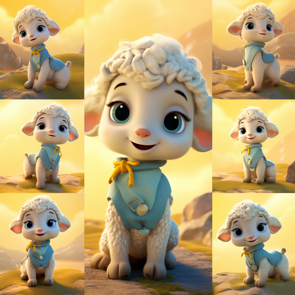 Little lamb character with different expressions