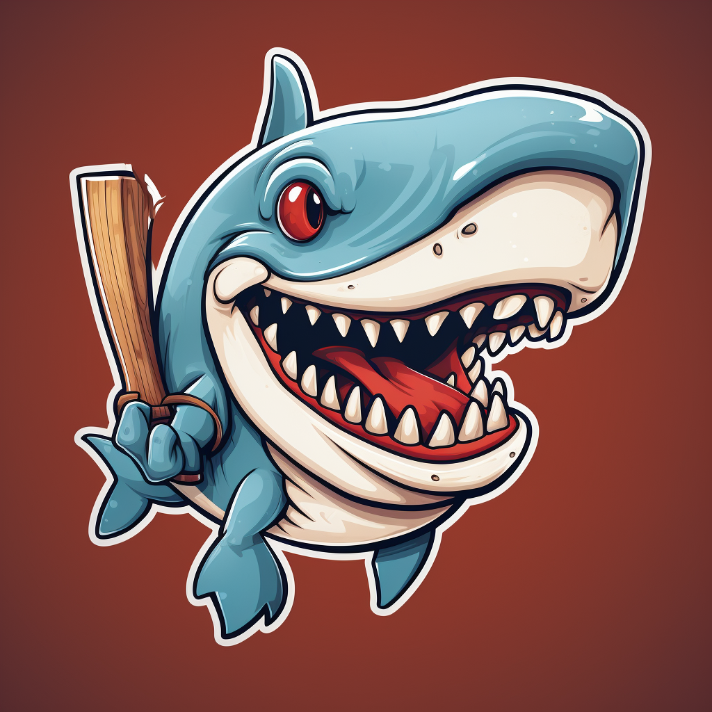 Stylized Hammerhead Shark Biting Wooden Baseball Bat