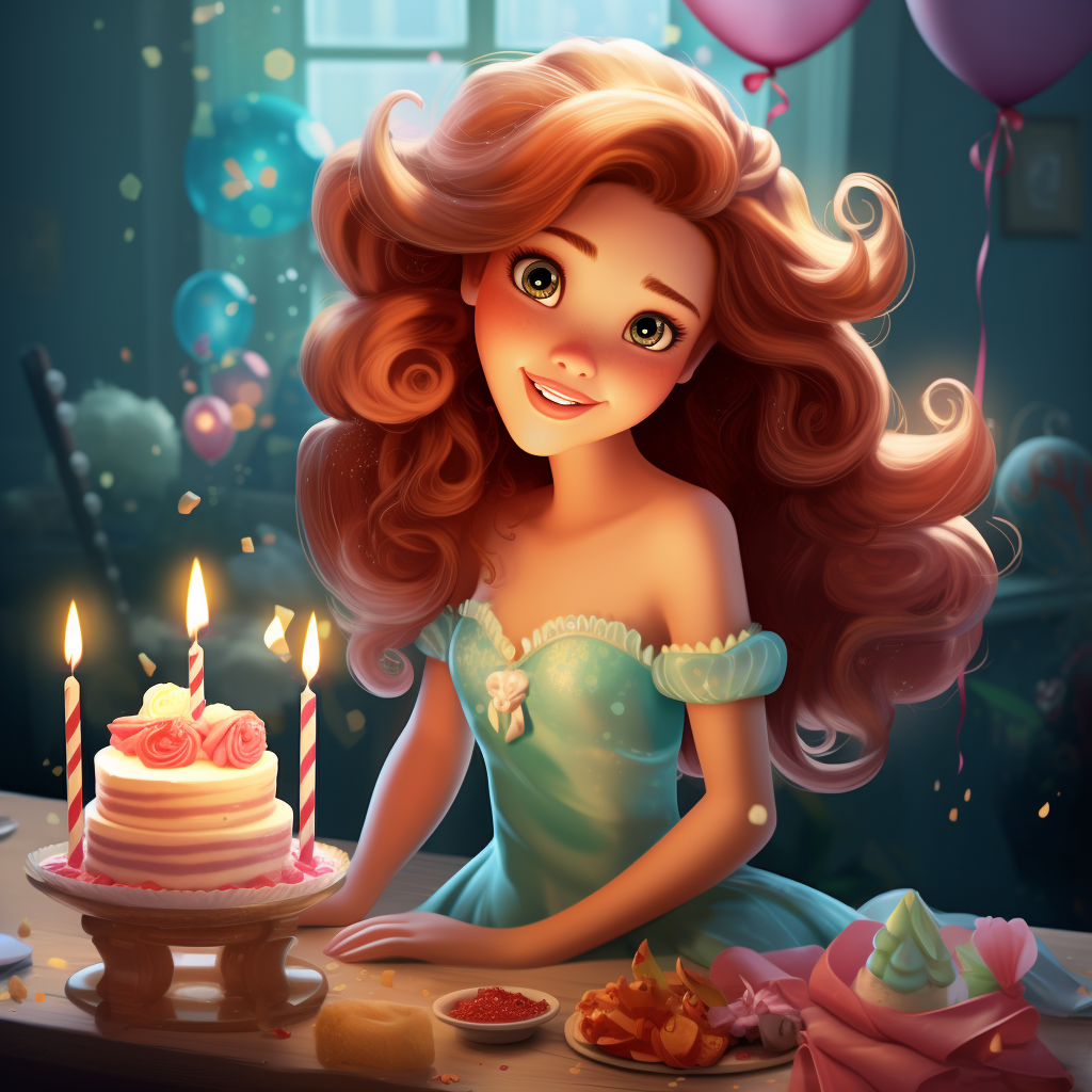 Disney-style Little Mermaid with Birthday Cake