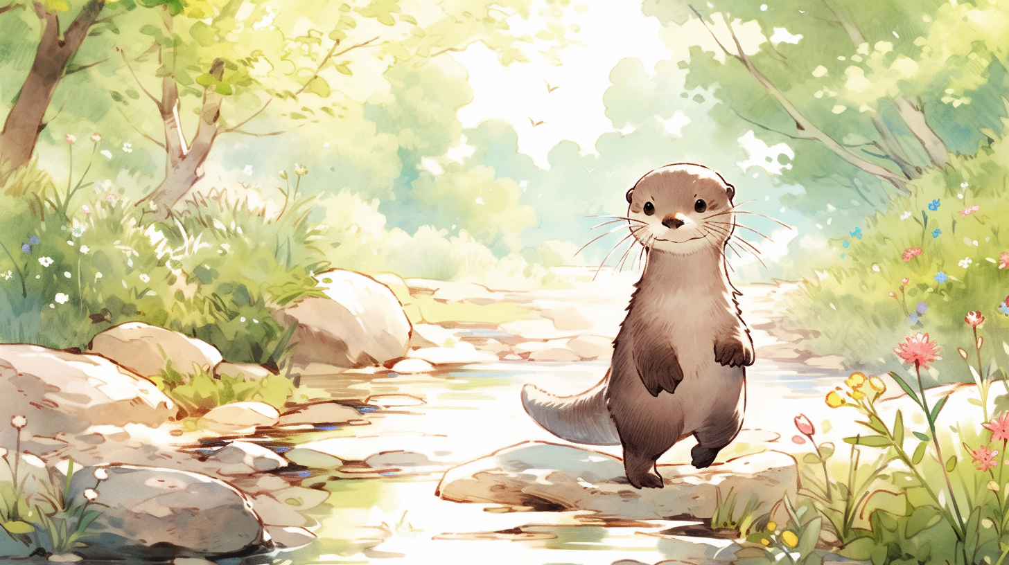 Adorable otter walking by the river