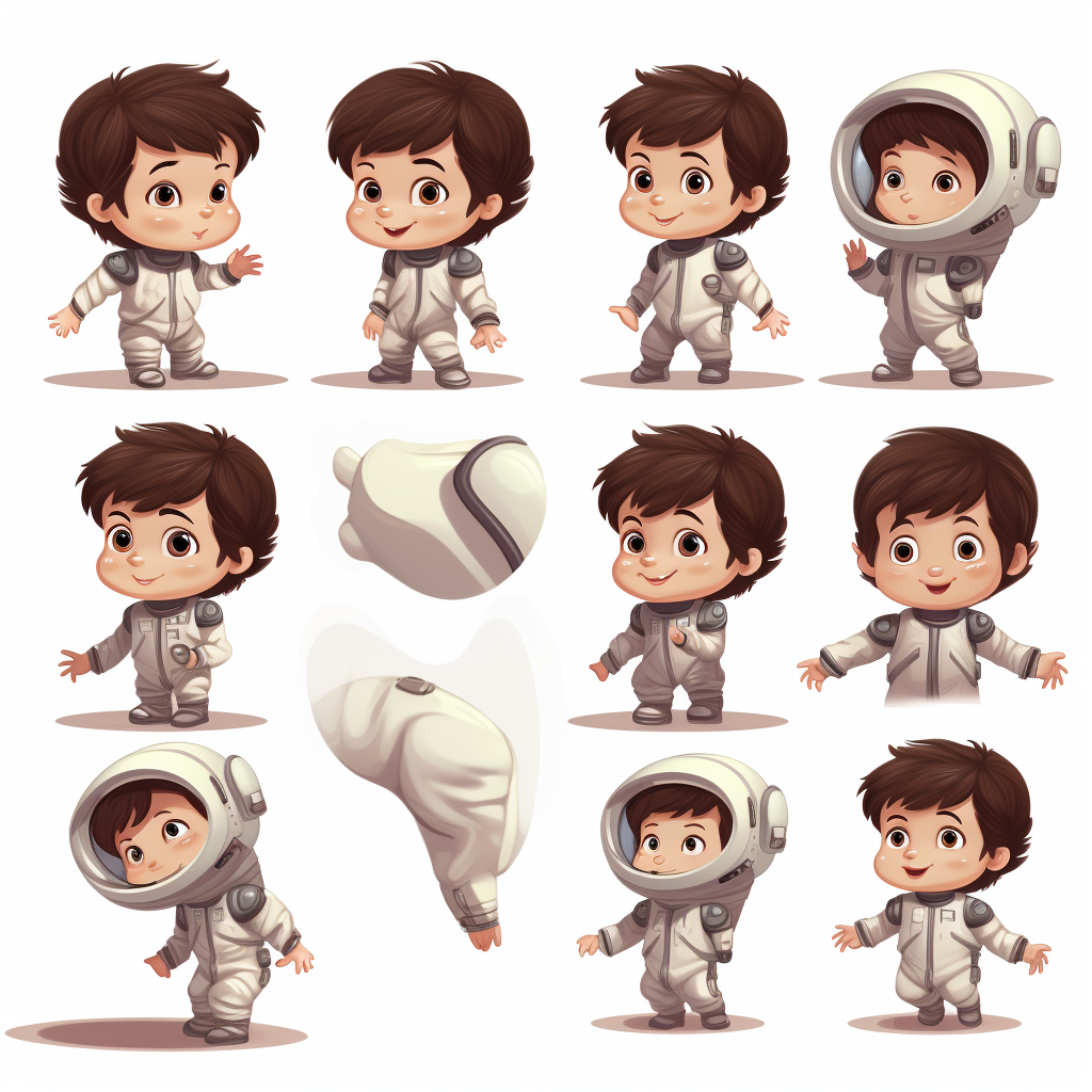 Cute little brown hair toddler boy in spacesuit