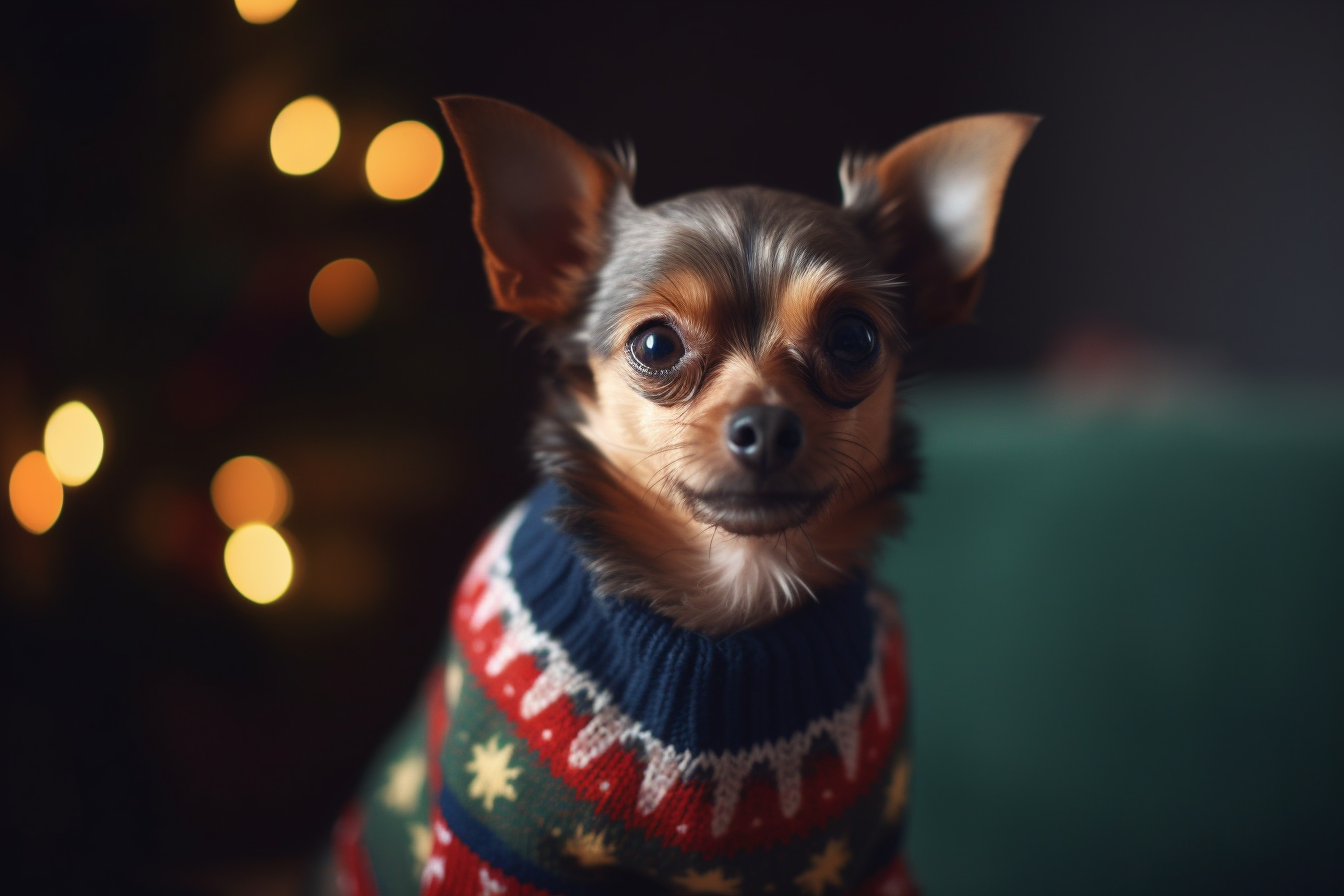 Cute dog in a festive sweater