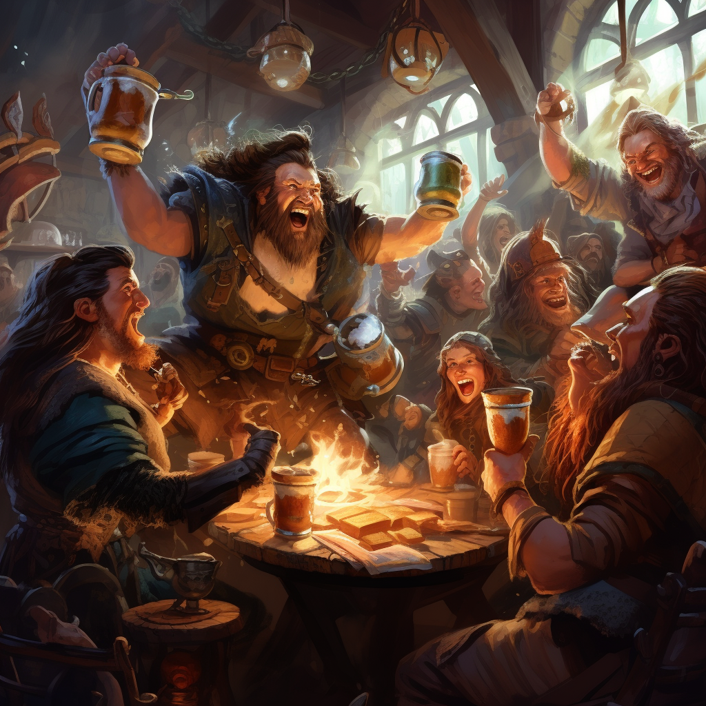 Dwarves enjoying a lively tavern