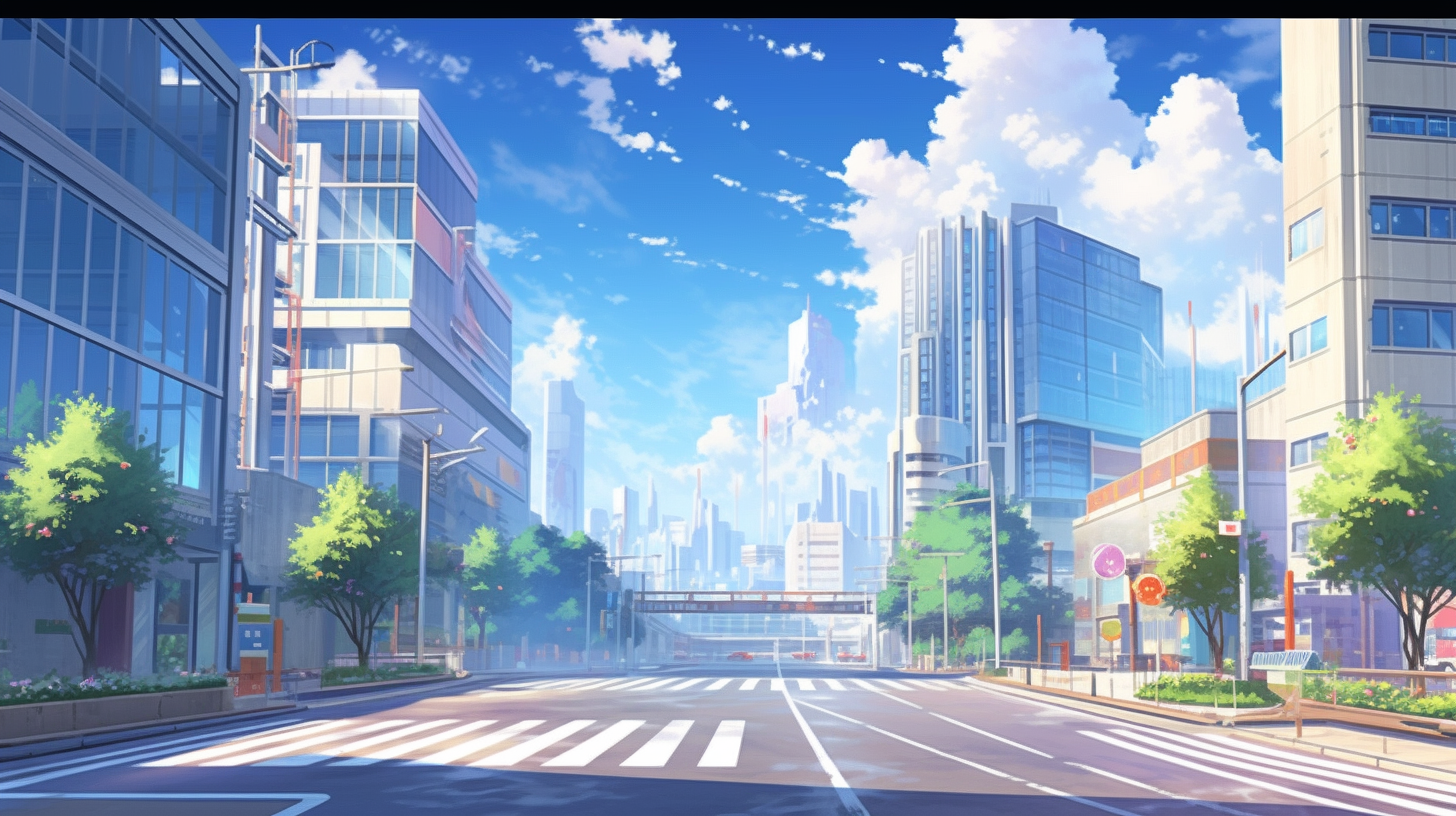 Lively city background with bustling streets