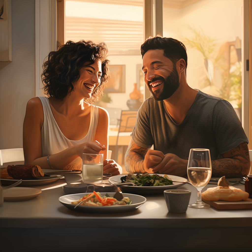 Happy couple enjoying healthy dinner