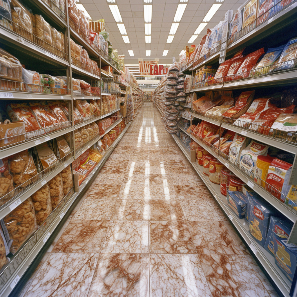 Pizza creature in 1980s grocery store