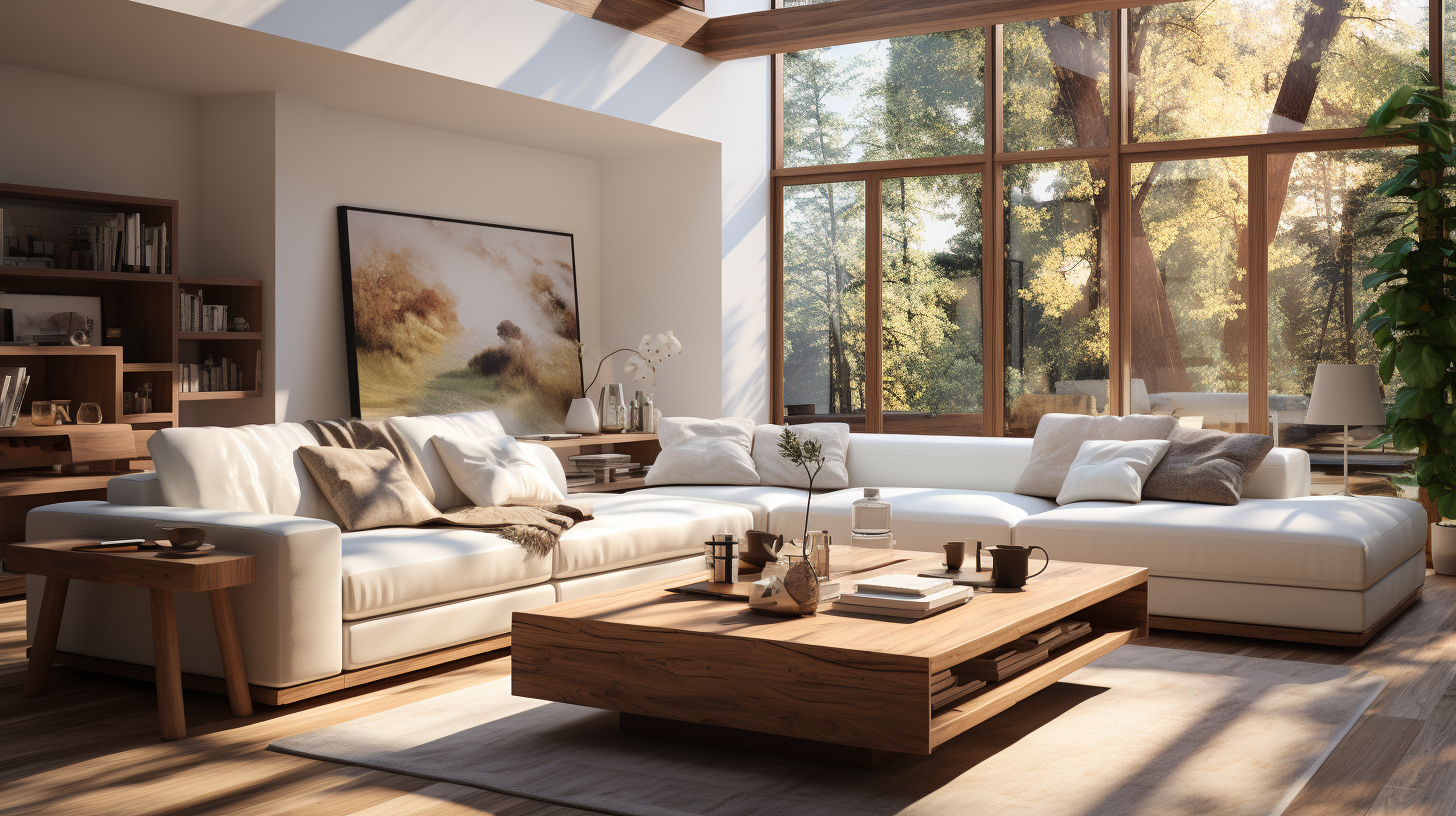 Air purifier in cream-themed living room