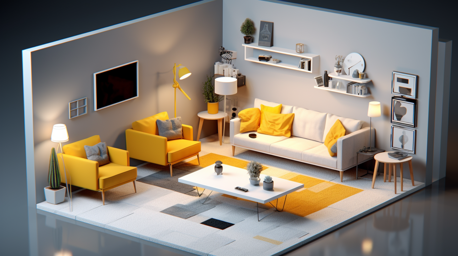 Modern living room with yellow hints