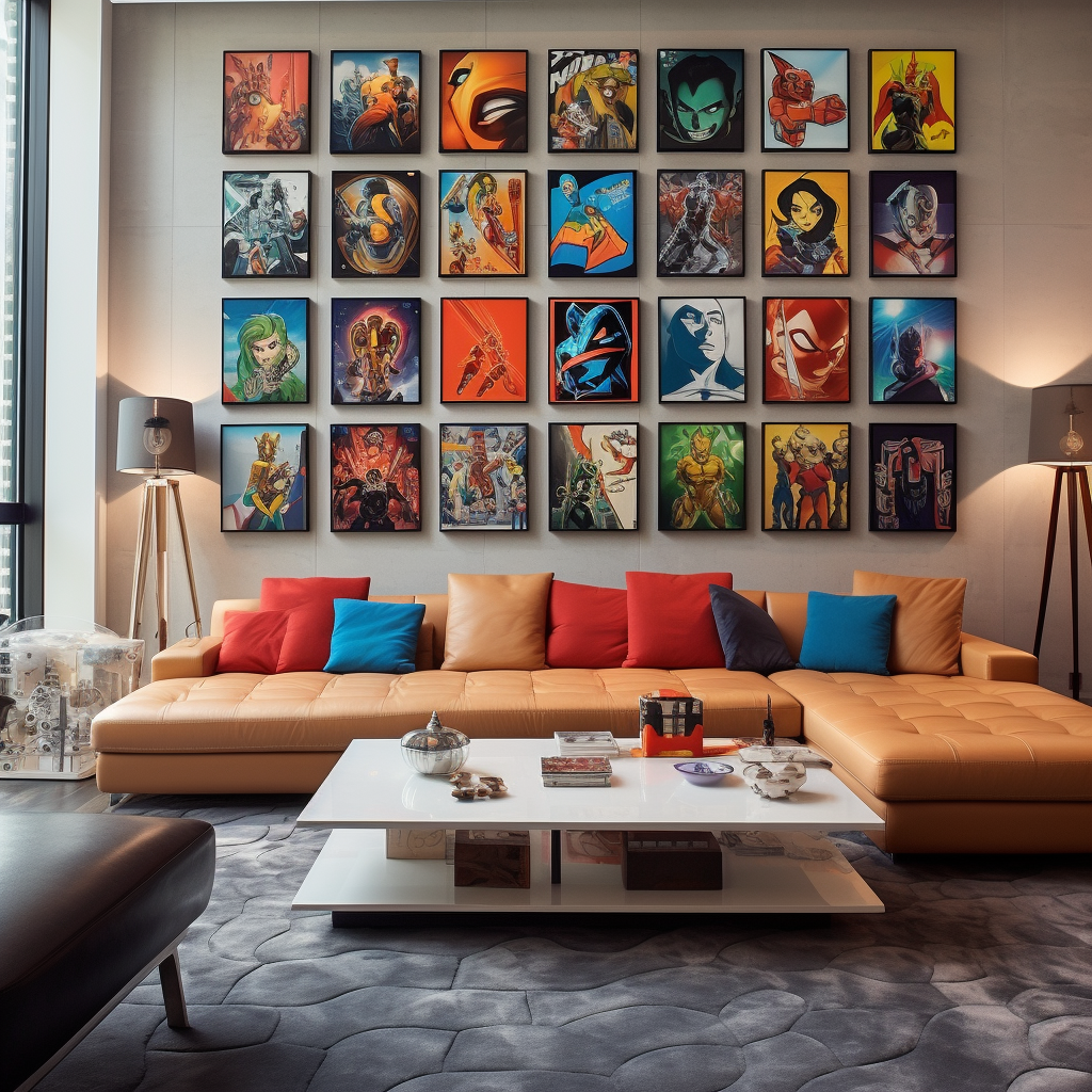 Colorful Disney Style Gallery Wall in Living Room