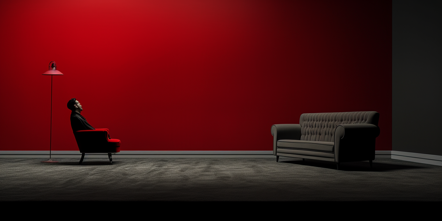 Lonely Man Sitting in Grey Living Room