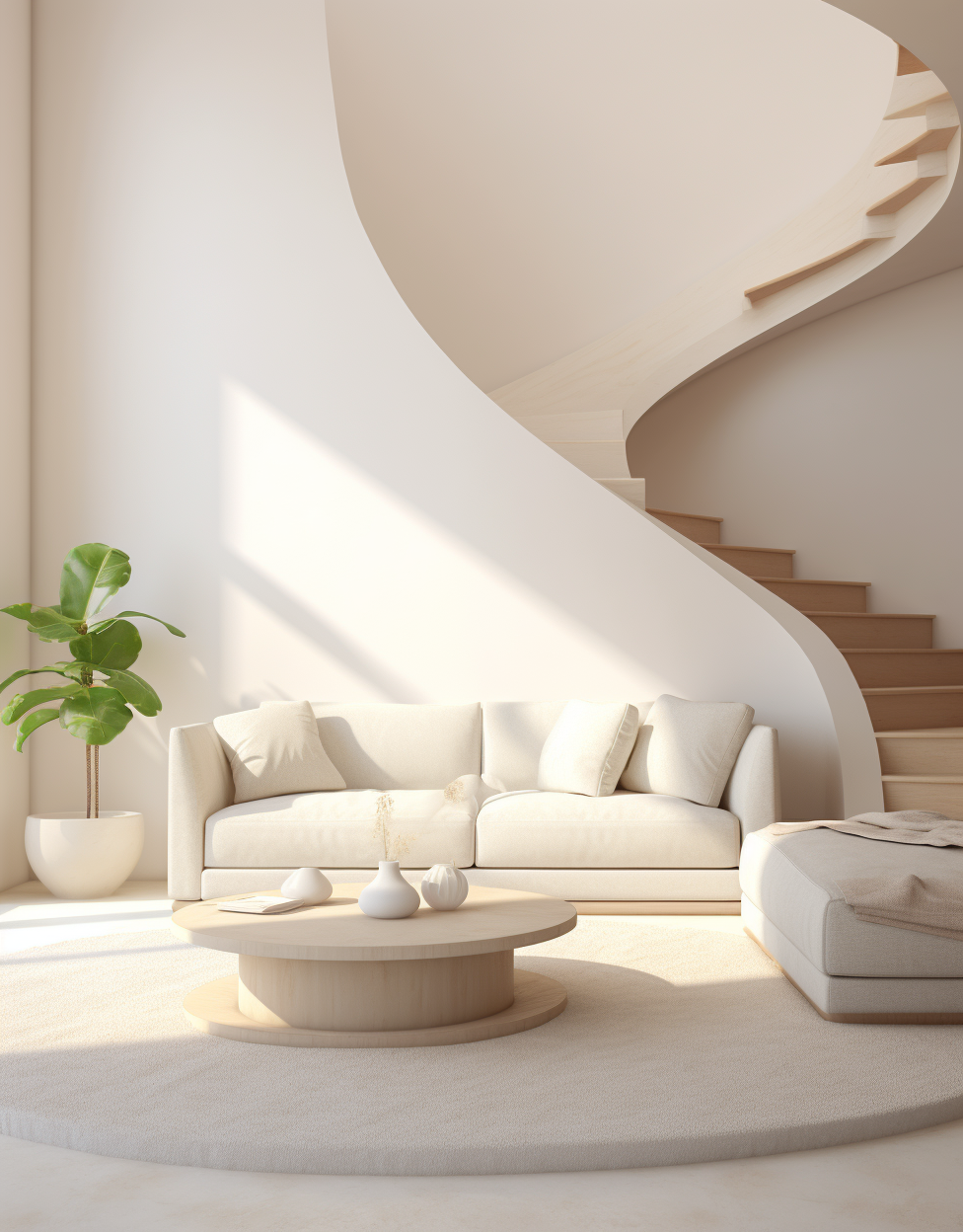 White stairs in tranquil living room