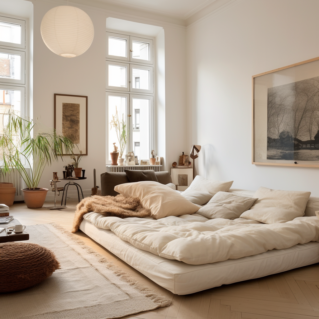 Cozy living room with large bed