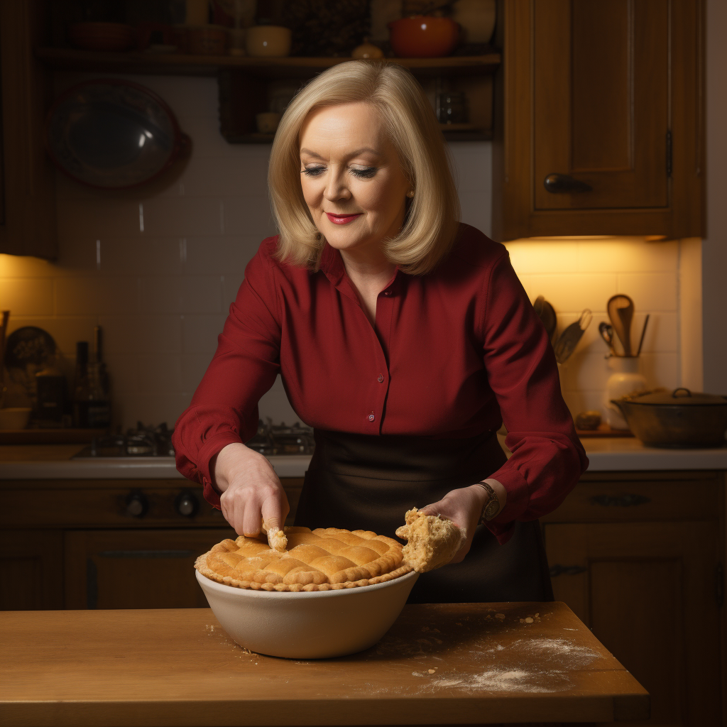 Liz Truss baking a delicious pie