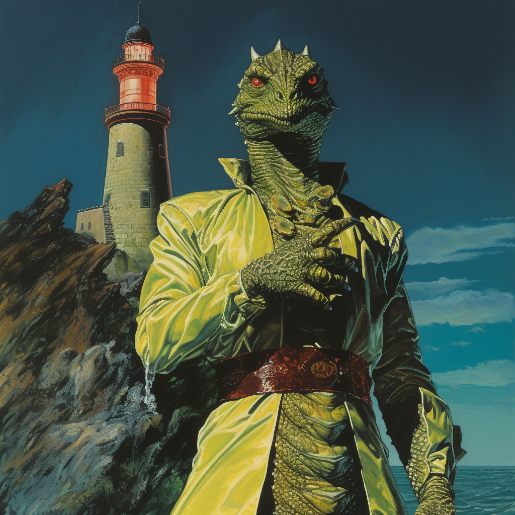 Lizardman in Karate Outfit at Evil Lighthouse