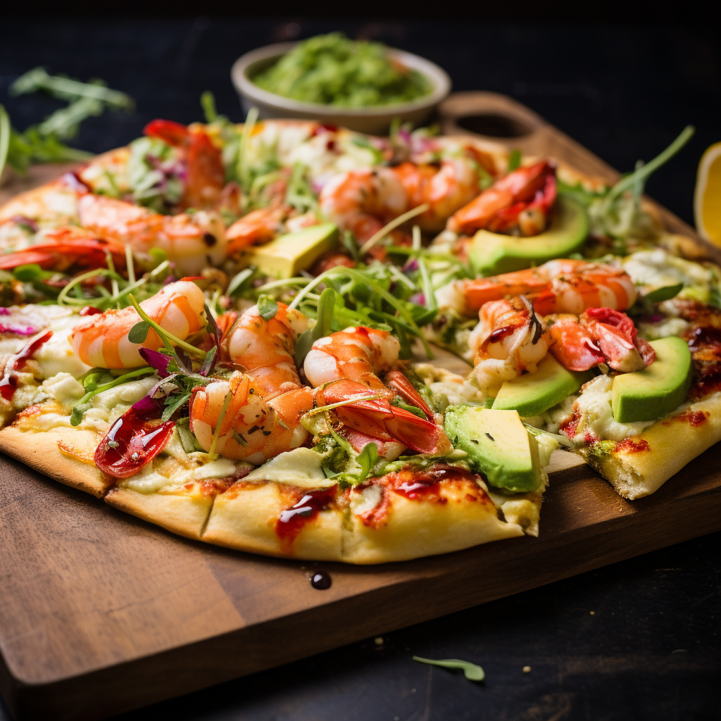 Scrumptious lobster and avocado flatbread pizza