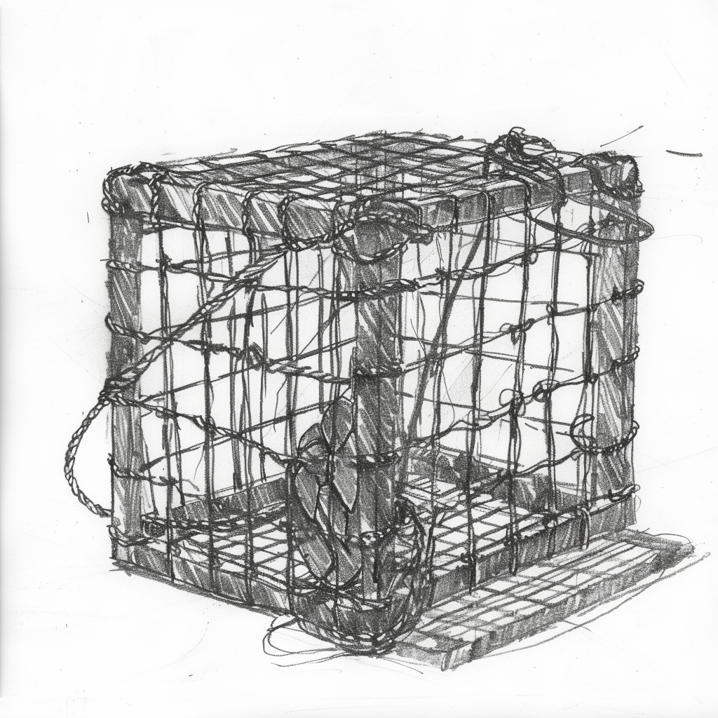 Simple lobster cage pencil drawing