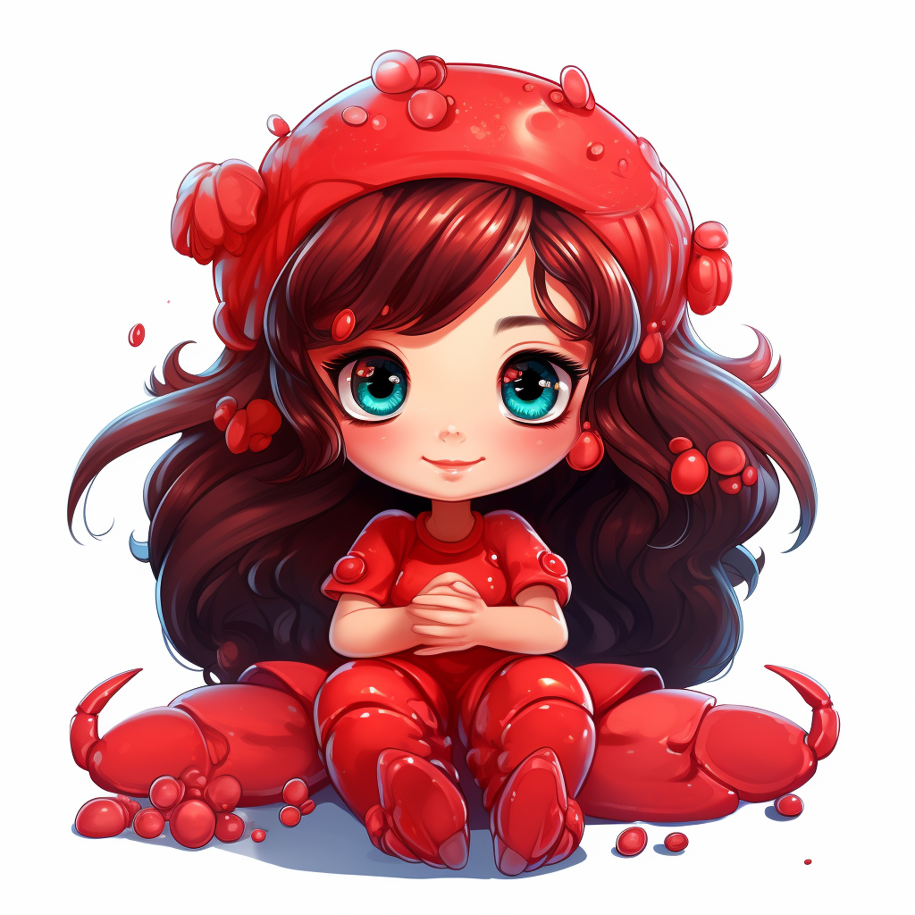 Charming lobster girl cartoon on white background